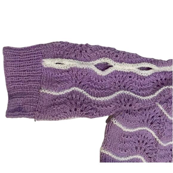 Womens M L Hand Knit Handmade Purple Short Sleeve Sweater Grannycore Cottage - Picture 5 of 12